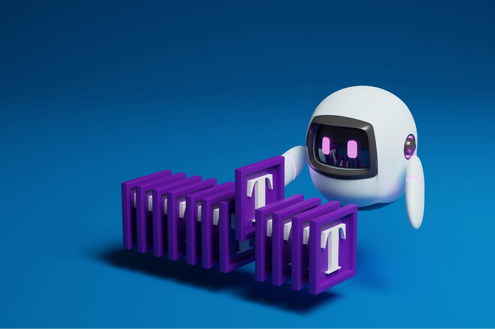 An illustration of a robot arranging letter blocks spelling testimonials