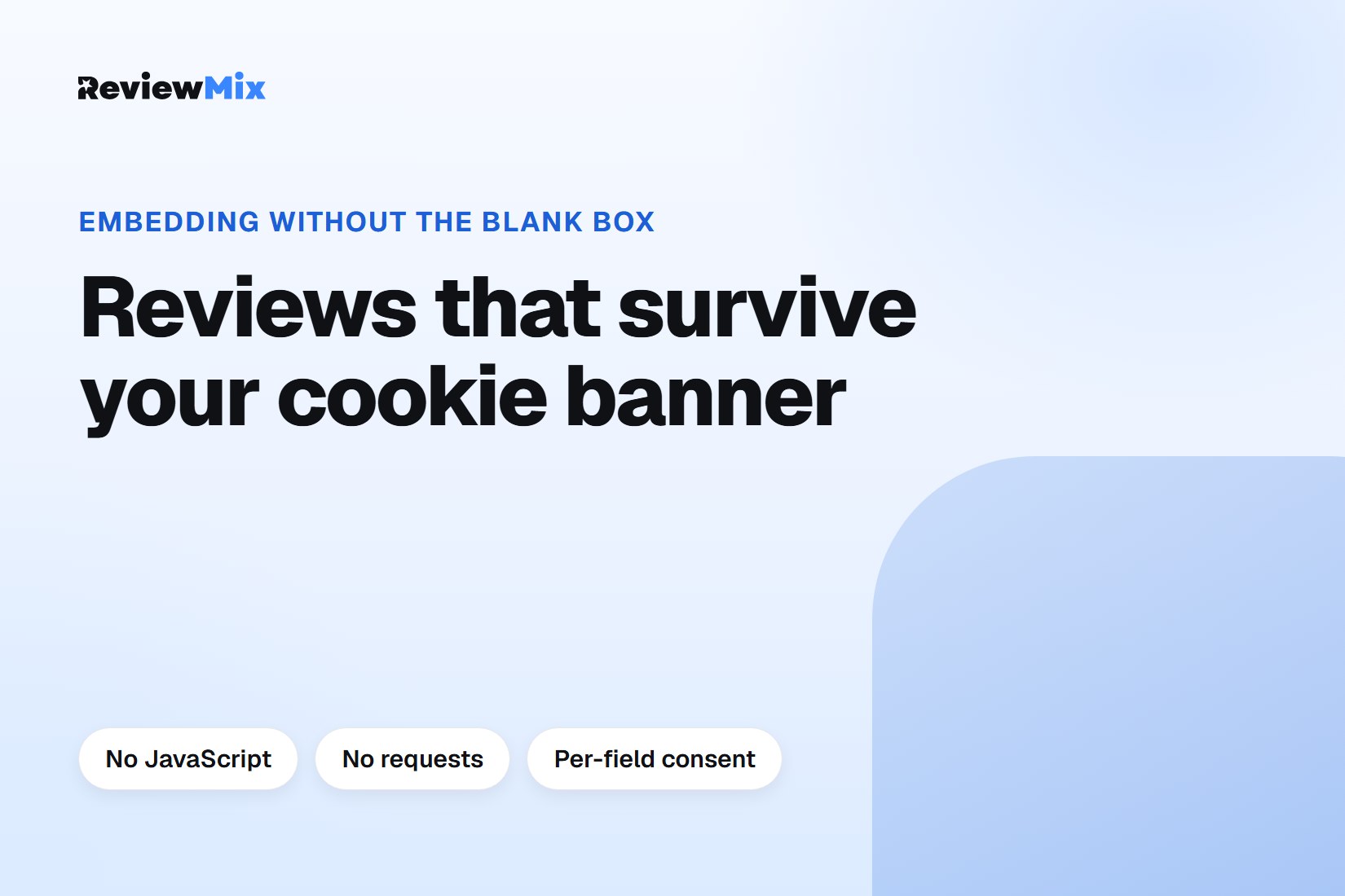 A landing page displaying text reviews beside a consent banner with accept and decline choices
