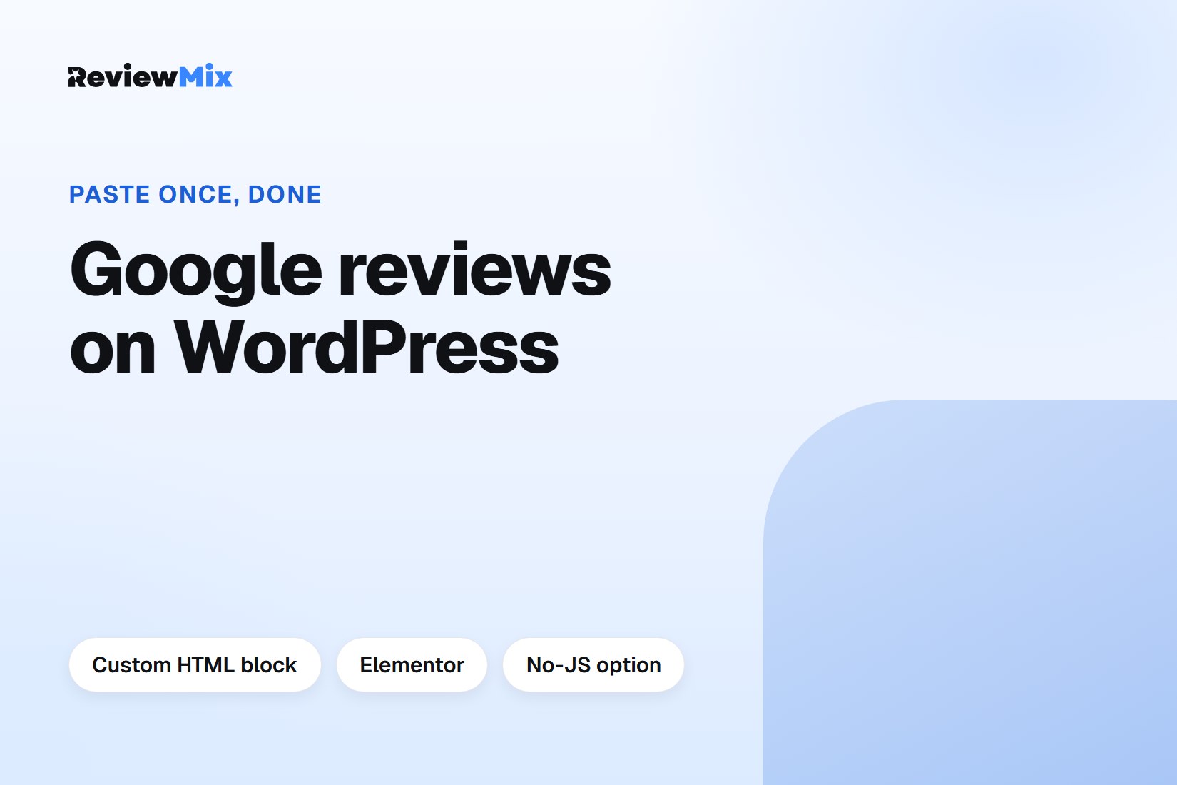 Title card reading "Google reviews on WordPress, paste once, done"