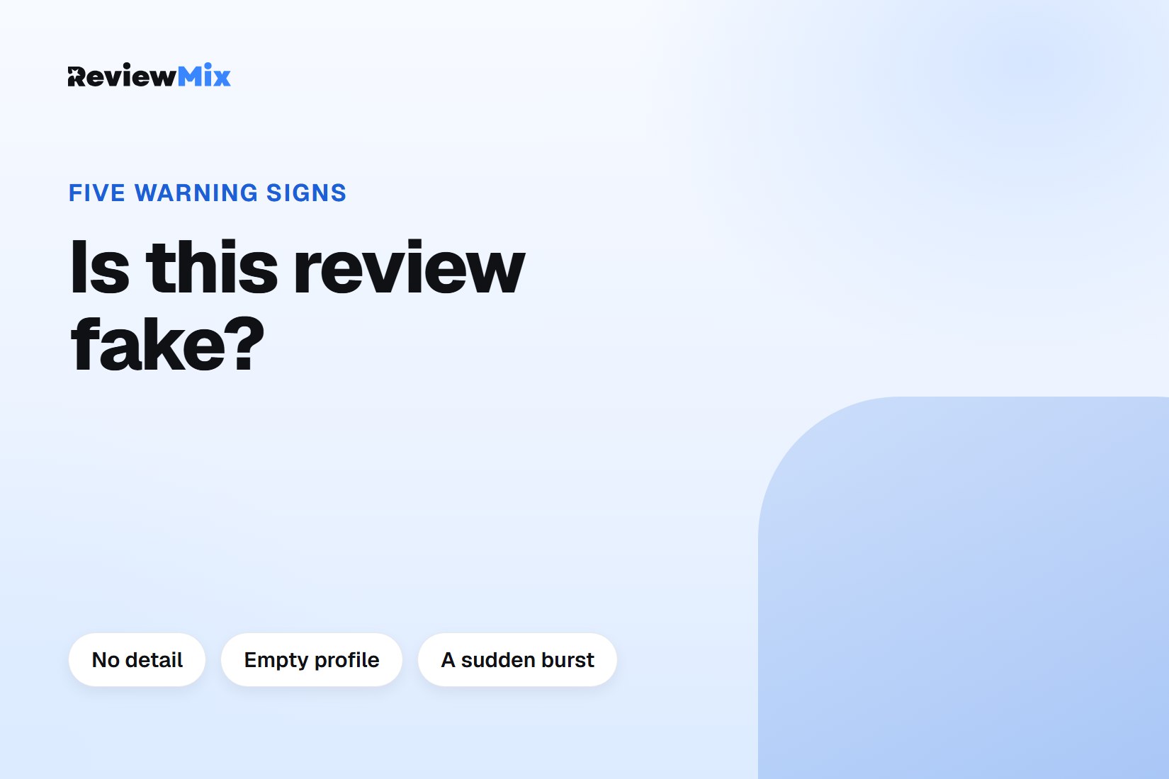 Title card reading "Is this review fake? Five warning signs"