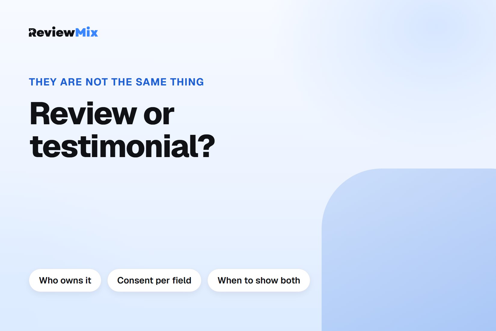 Title card reading "Review or testimonial? They are not the same thing"