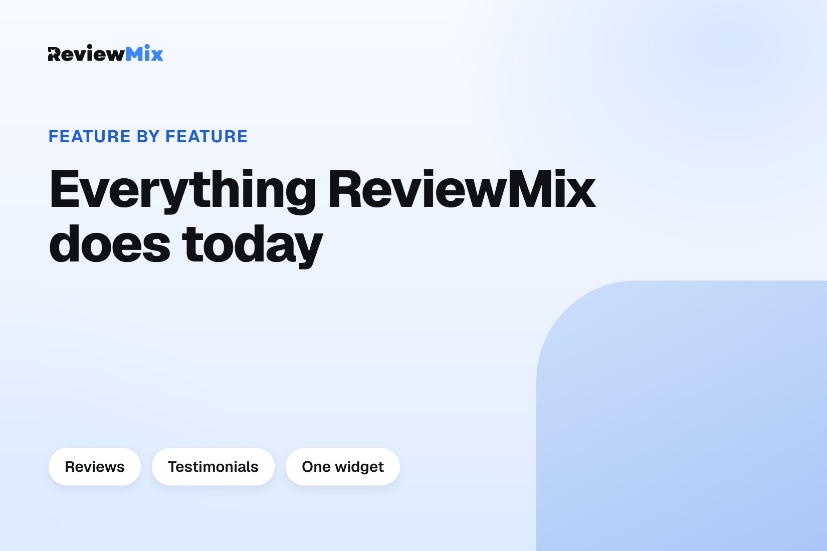 The ReviewMix dashboard showing a review inbox next to a website widget preview