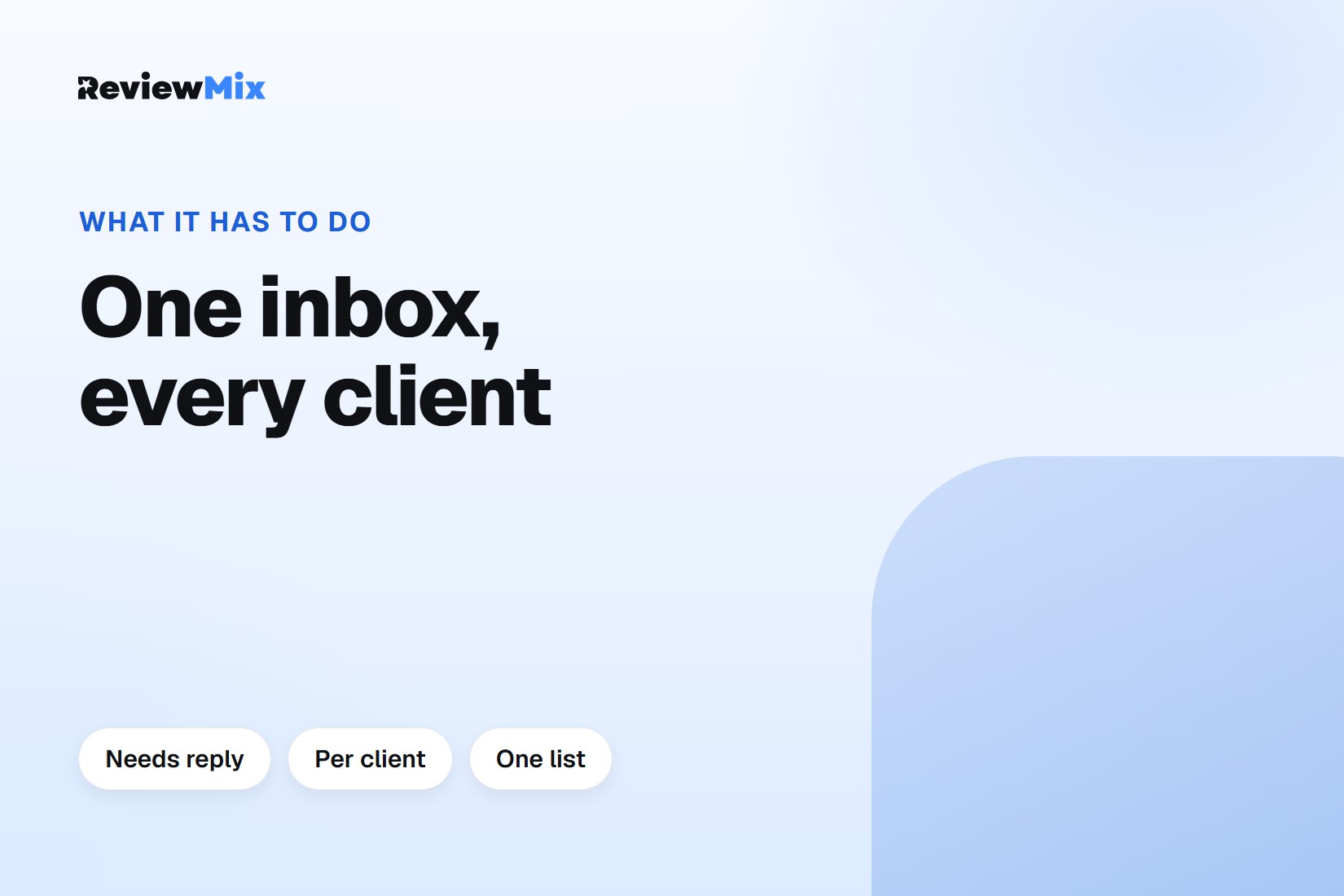 An agency review inbox showing business names beside reviews and reply status